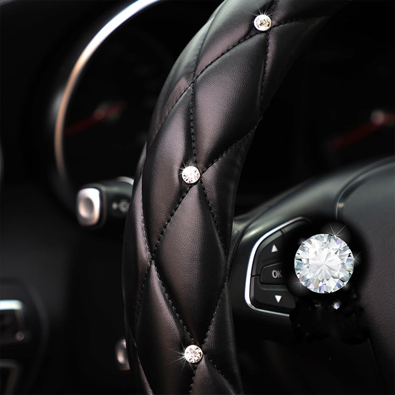 YOGURTCK Diamond Soft Leather Anti-Slip Steering Wheel Cover with Bling Bling Crystal Rhinestones  Universal 15 Inch for Women Girls  Fit Vehicles  Sedans  SUVs  Vans  Trucks - Black - Image 4